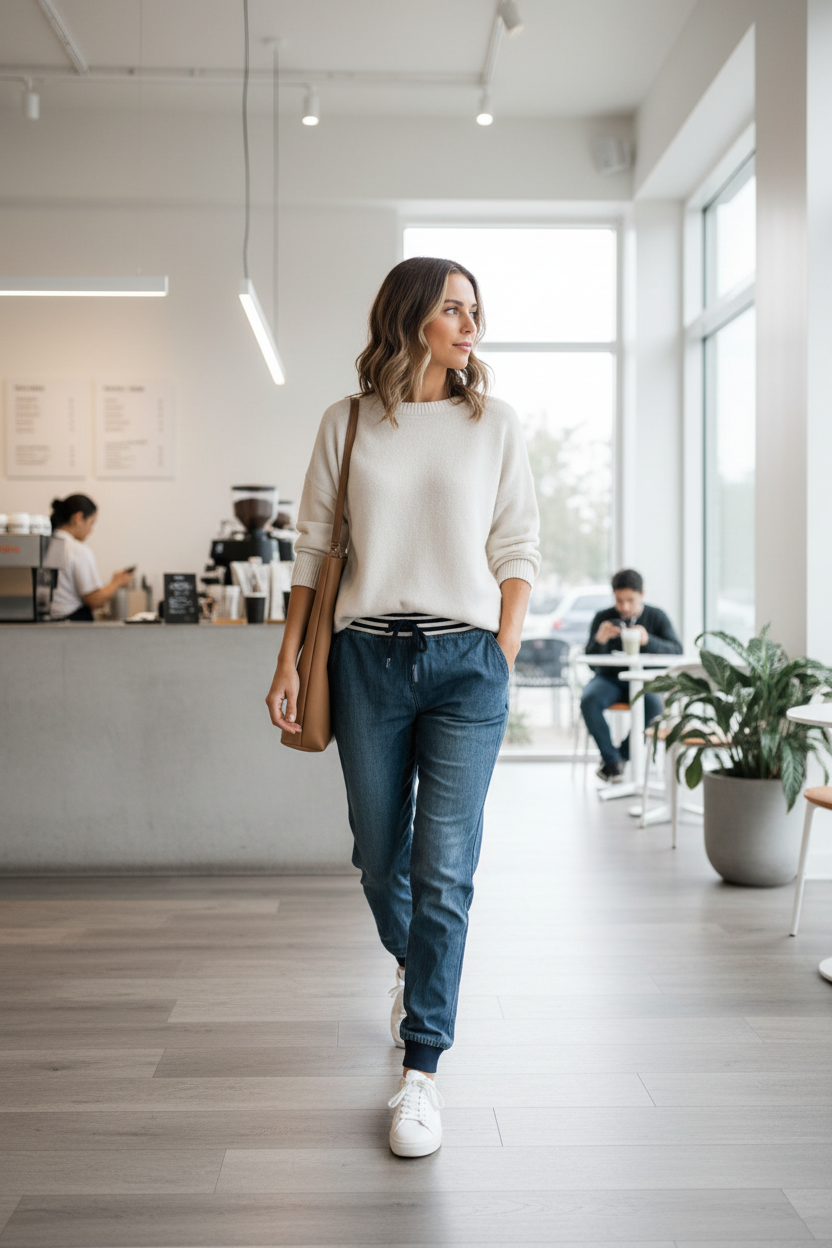 Woman walking in a modern office setting