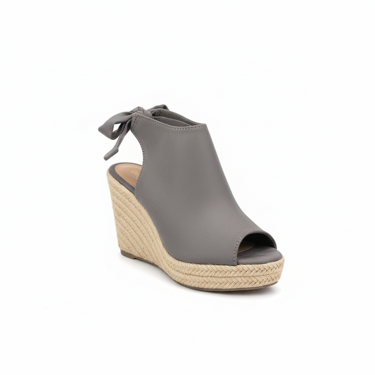 Grey Espadrille Wedge Sandal - Corrected Ankle Tie Detail