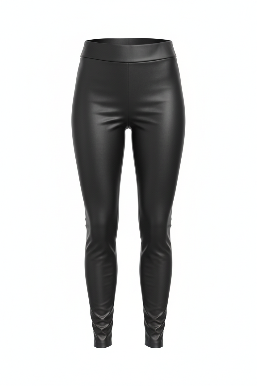 Faux Leather High-Waist Leggings in black - front view showing sleek matte finish