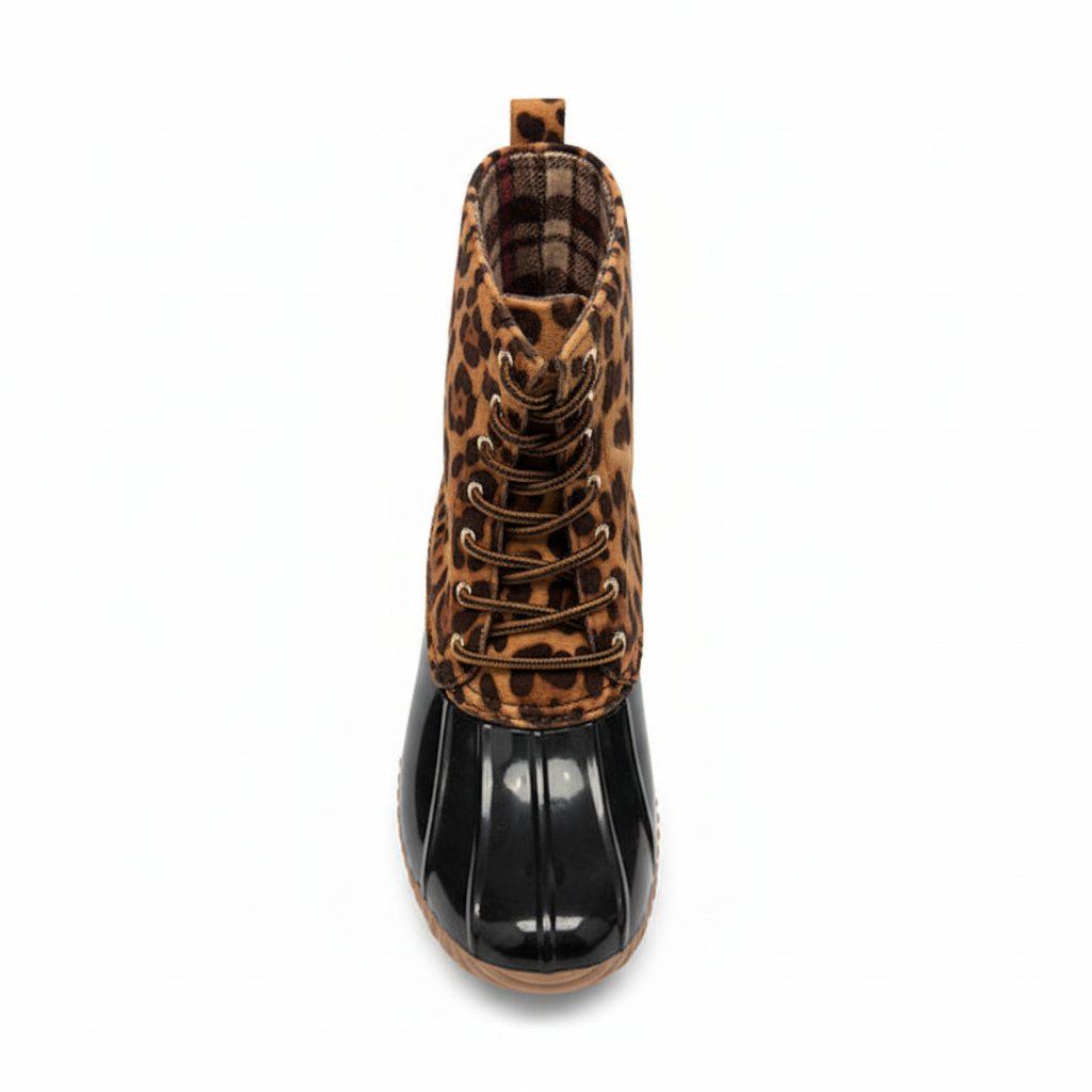 Leopard print duck boots - top view showing insole and interior