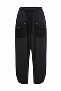 Black Charcoal Washed Terry Cargo Pants - Front View - BiBi