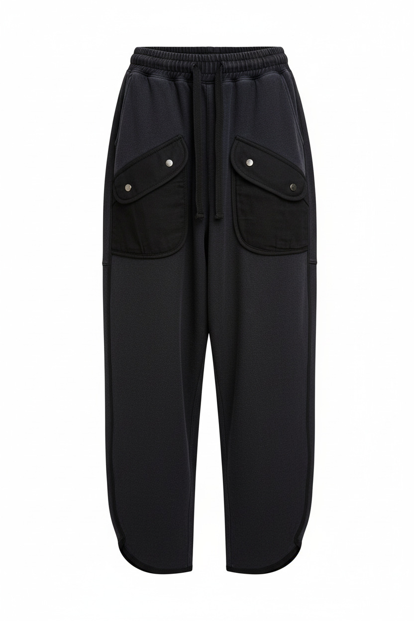 Black Charcoal Washed Terry Cargo Pants - Front View - BiBi