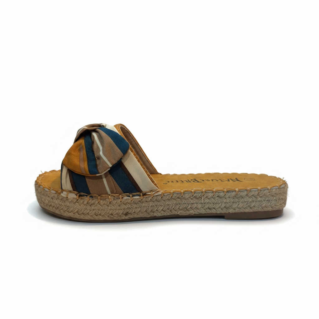 Women's striped espadrille sandals side profile view showing platform detail
