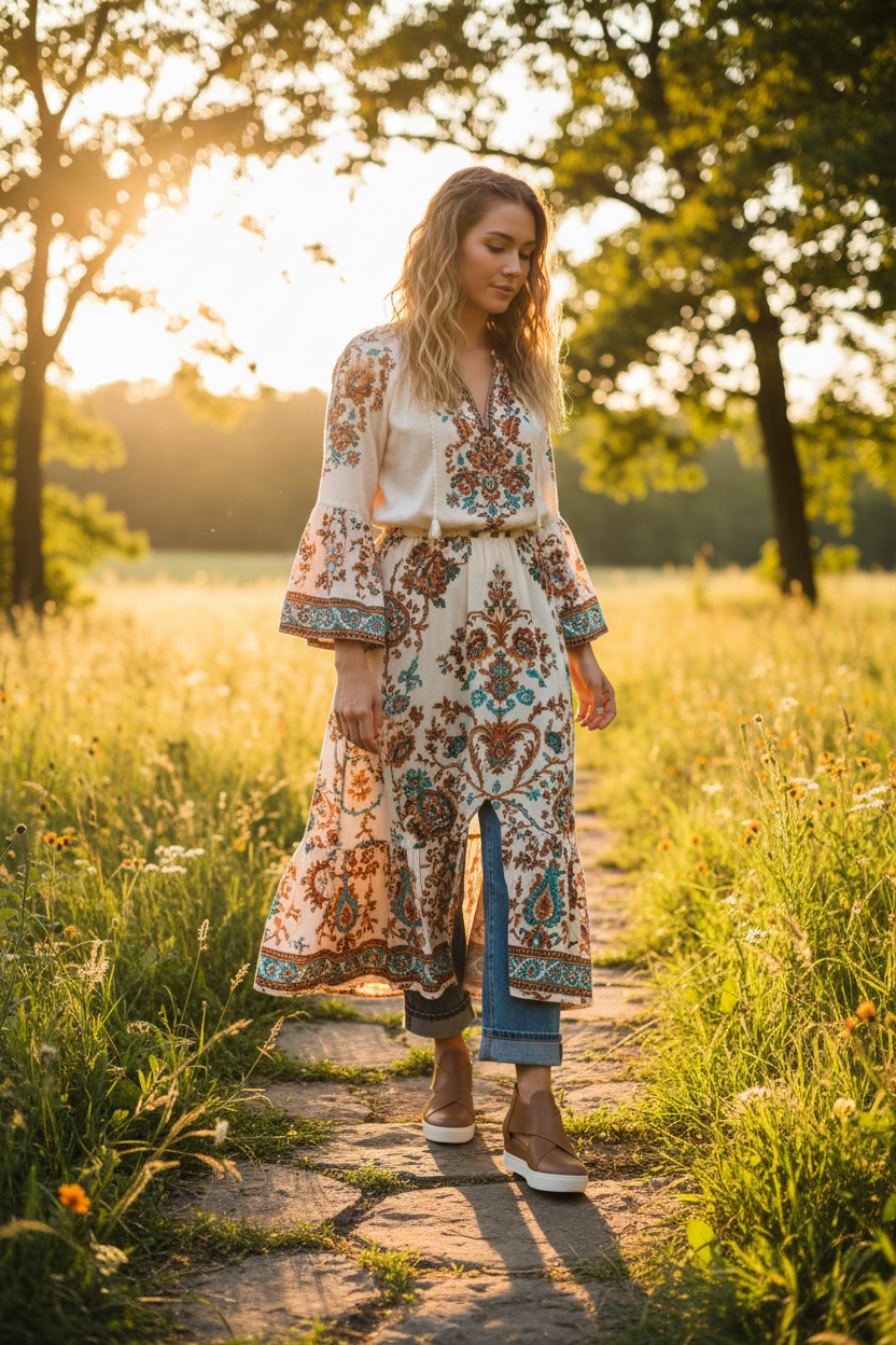 Woman wearing tan crossover strap sneakers lifestyle photo