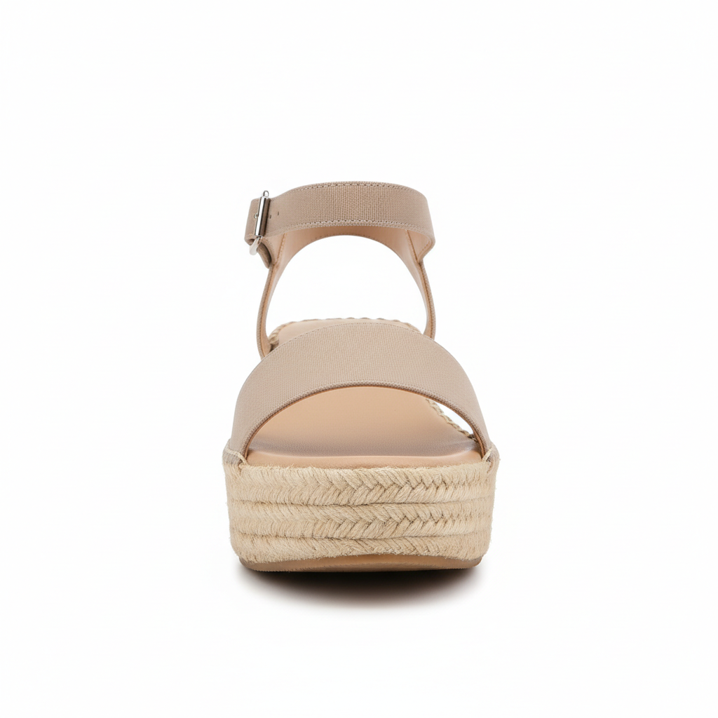 Women's taupe espadrille platform sandal with ankle strap - front view on white background