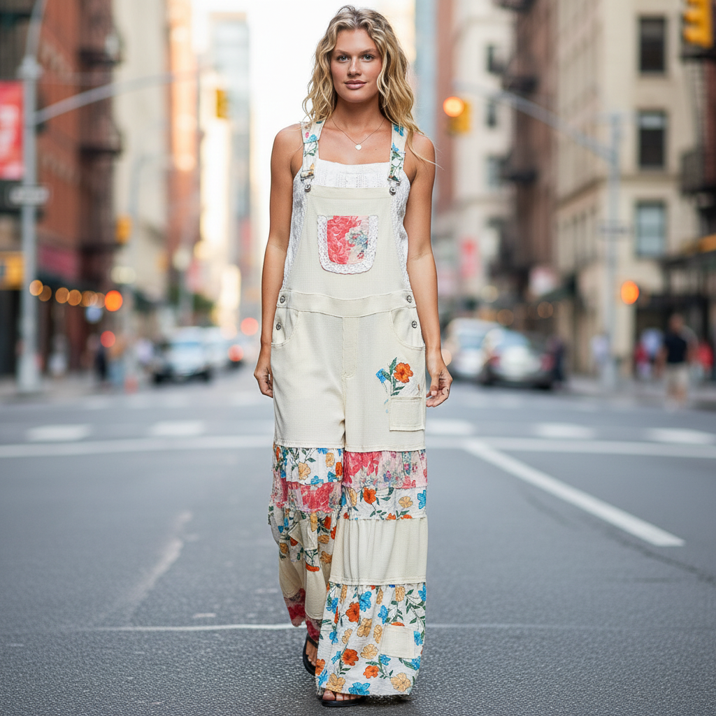 Cream pants styled with model walking on city street - BellanBlue