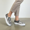Women's black white snakeskin platform slip-on sneaker casual walking lifestyle outfit