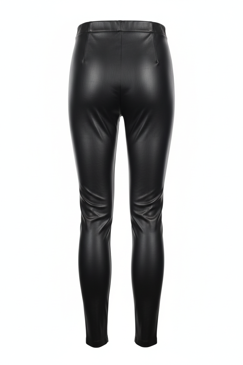Faux Leather High-Waist Leggings - back view showing high waistband