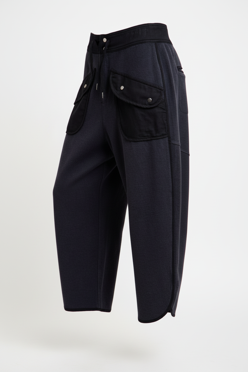 Black Charcoal Washed Terry Cargo Pants - Side Angle Showing Cargo Pockets - BiBi