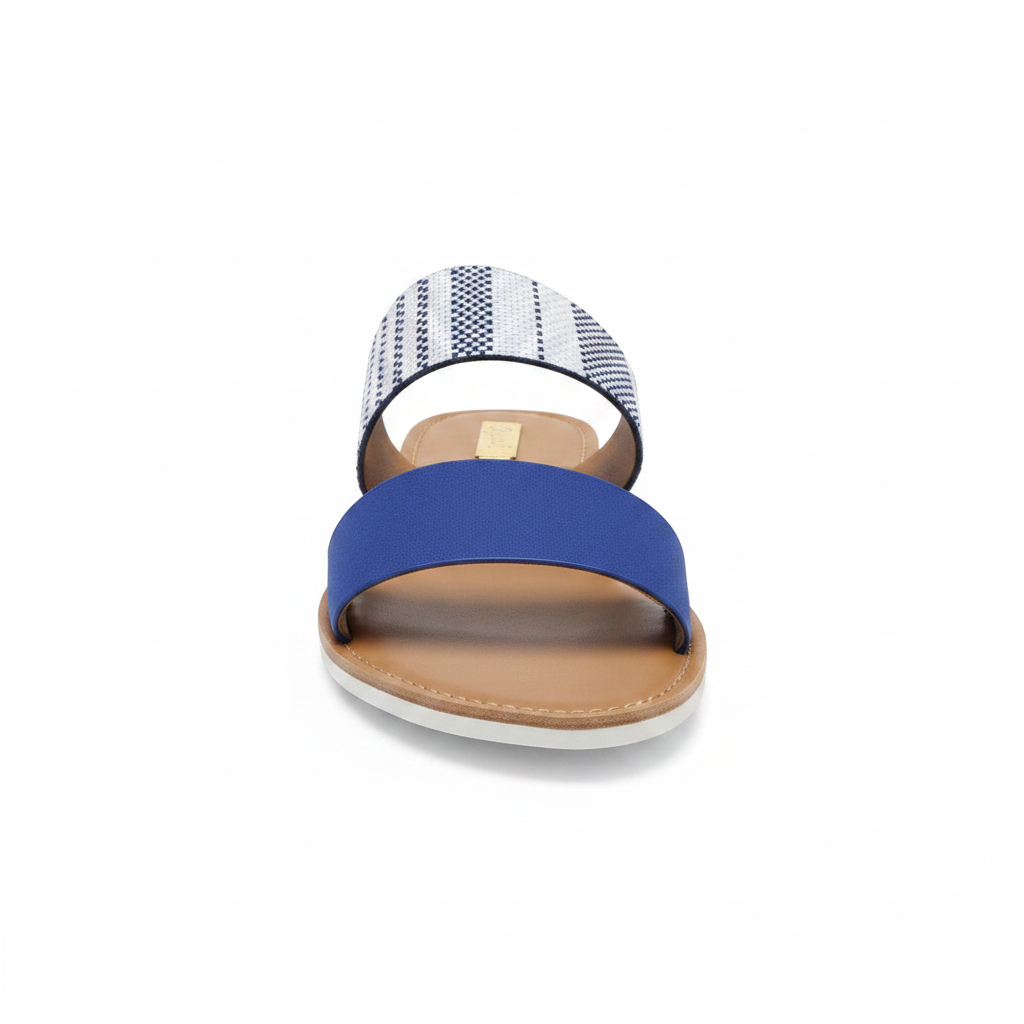 Qupid ATHENA-1076AXX cobalt blue toe band slide sandal, straight front view, white flat sole