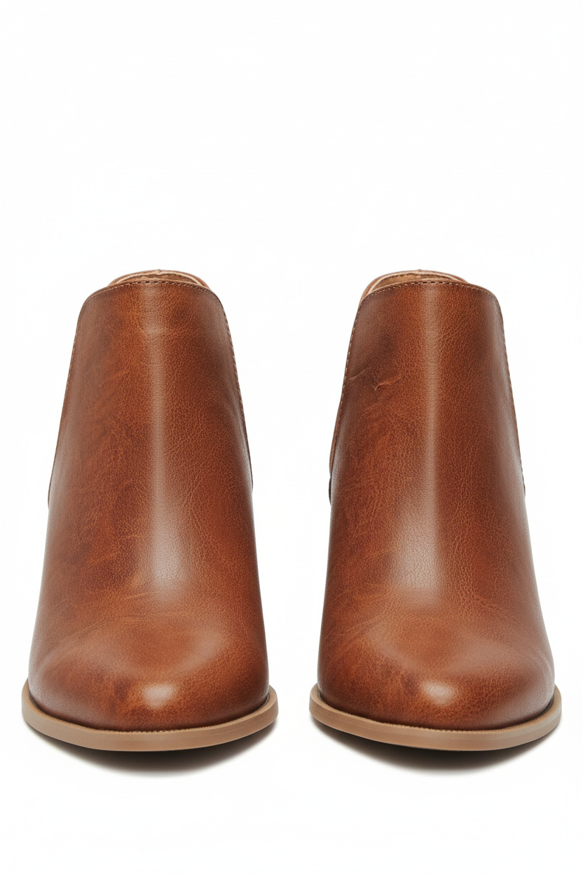 Women's Cognac Side Cutout Ankle Booties - Front View