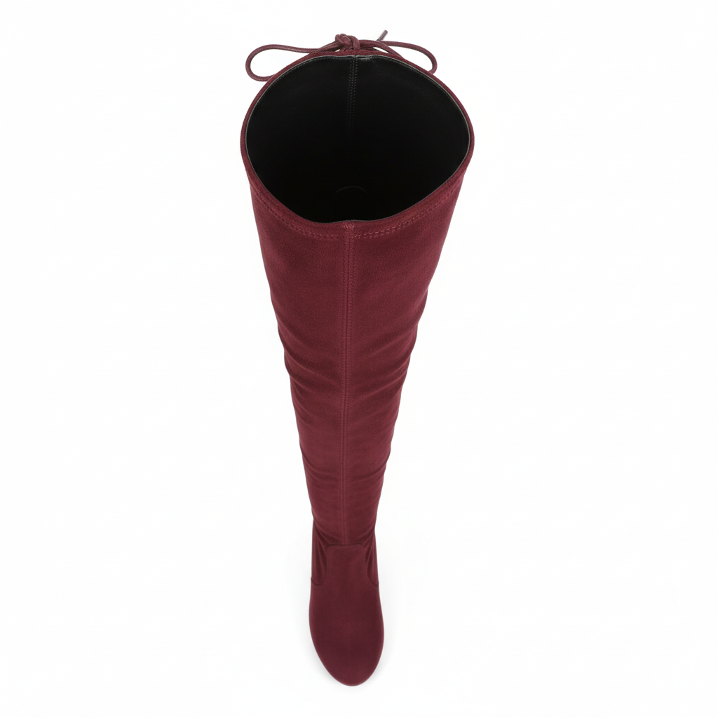 Maroon knee-high boot on a white background