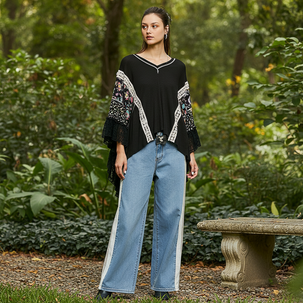 Black garment styled with model in relaxed outdoor setting - BellanBlue