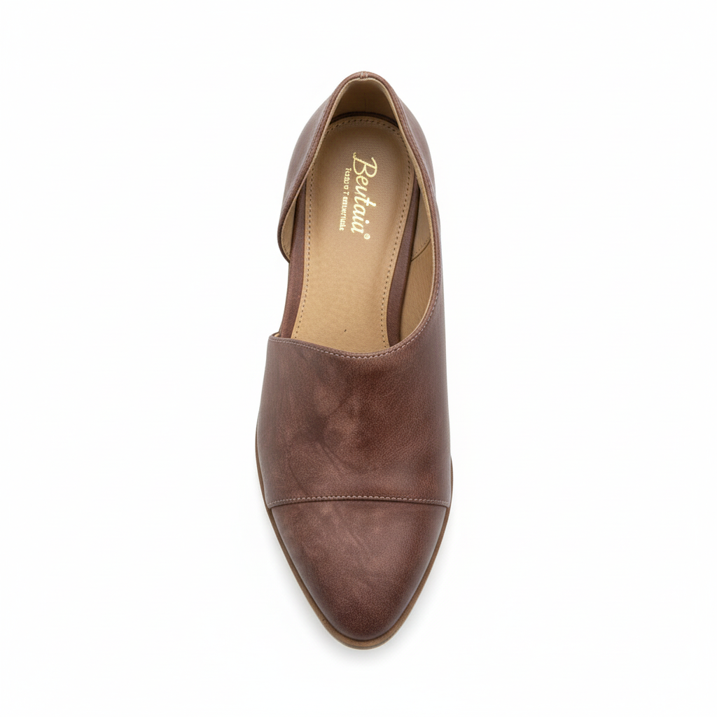 Women's mauve D'Orsay cutout flat top view distressed leather pointed toe slip-on flat