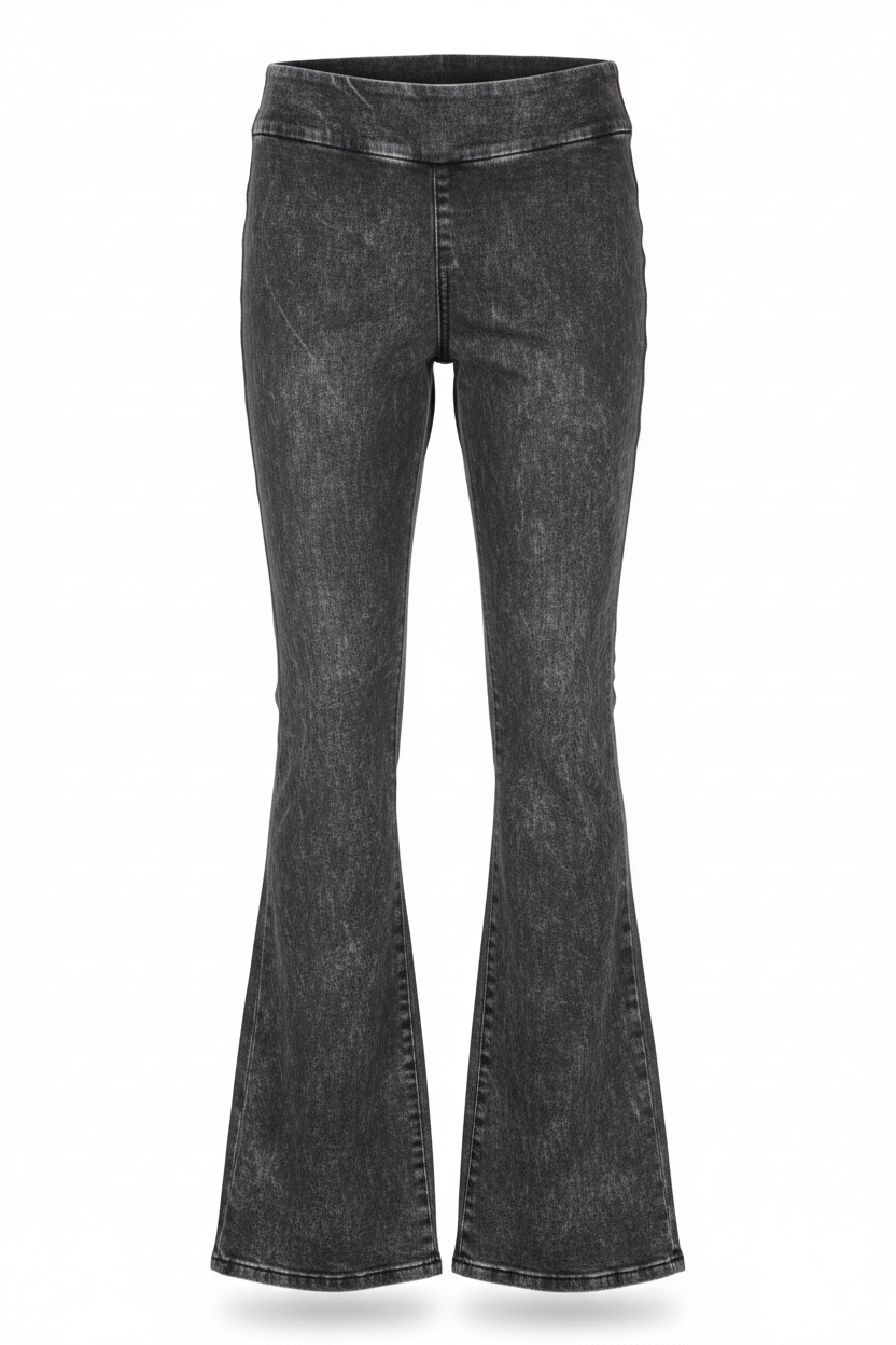 Mineral Washed Fold-Over Flare Yoga Pants in charcoal gray - front view showing fold-over waist and flare leg