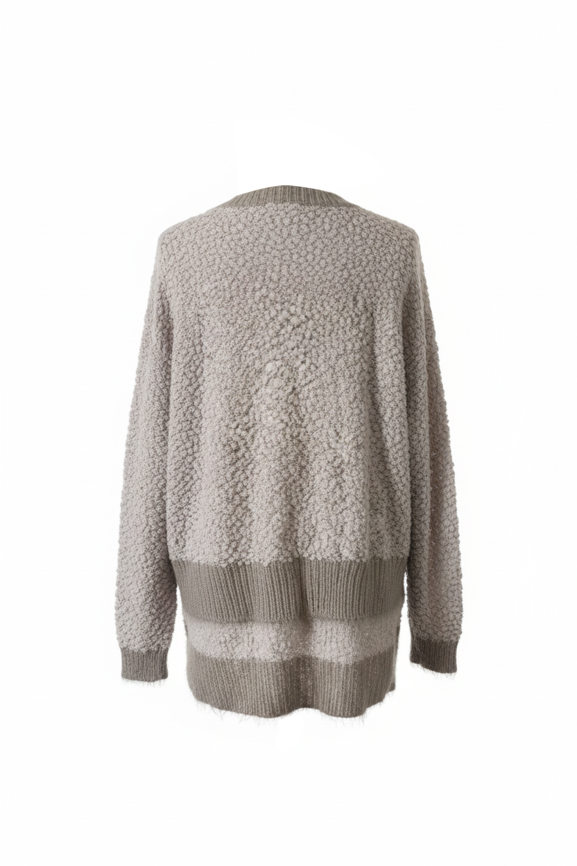 Popcorn Knit Pullover Sweater in Grey - Back View