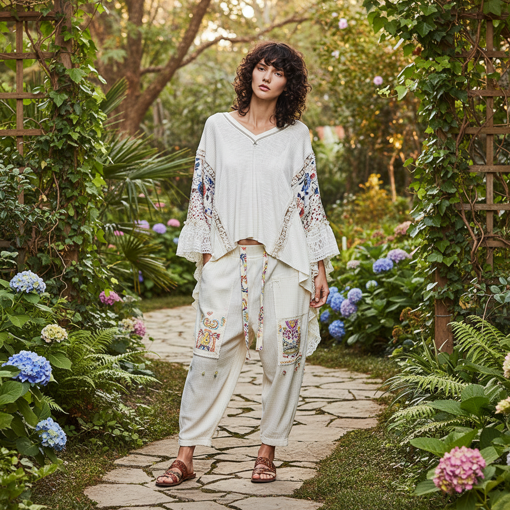 Natural garment styled with model in relaxed outdoor setting - BellanBlue