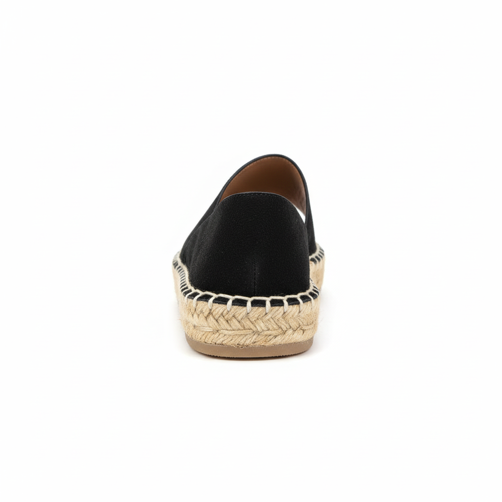 Black crisscross espadrille sandals back view professional product photo