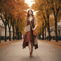 Women's brown patchwork plaid handkerchief hem tank dress layered over white tank with ankle boots on fall street