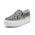 Women's black white snakeskin platform slip-on sneaker 3/4 front angle studio white background - BellanBlue