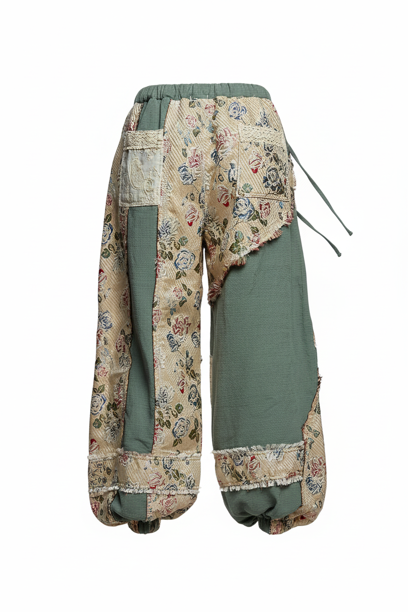 POL Patchwork Relaxed Fit Joggers in Seafoam Green - back view ghost mannequin