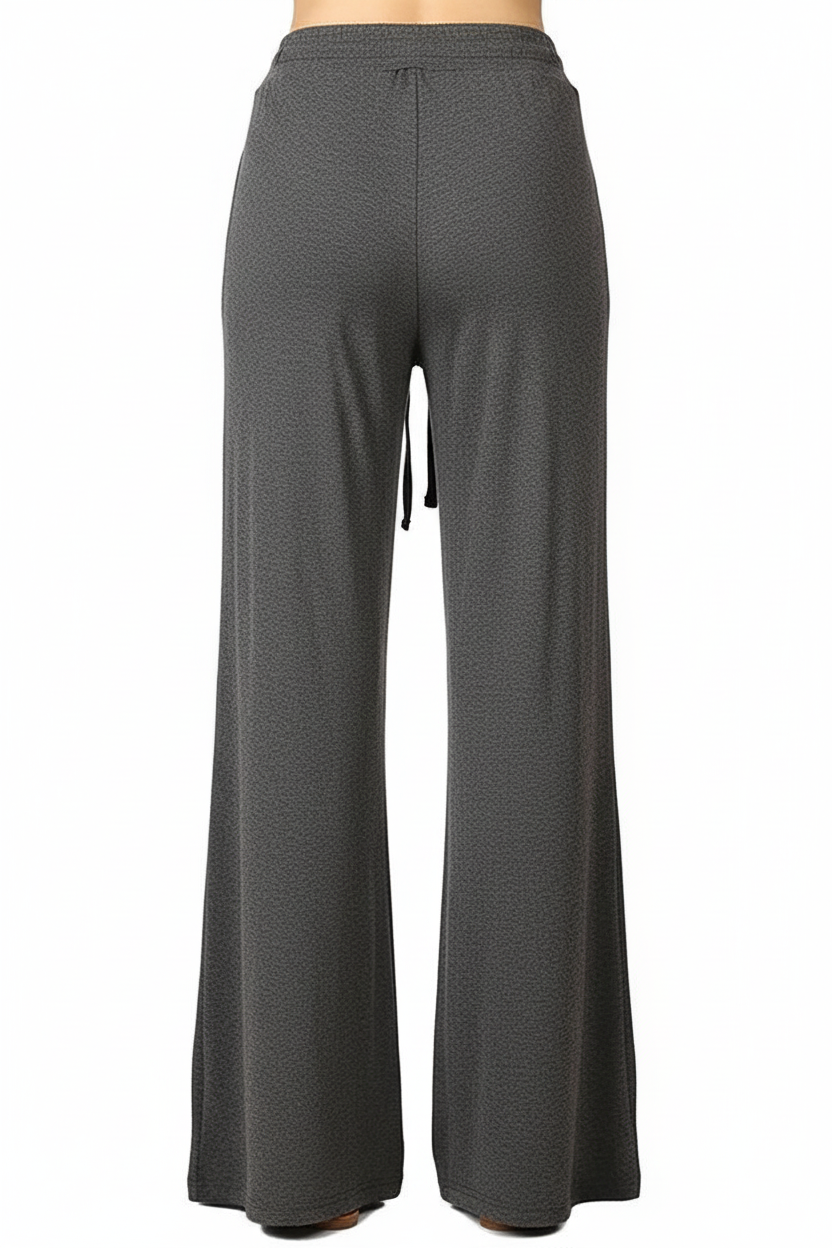 Charcoal gray bell bottom lounge pants - back view showing construction
