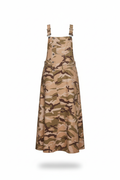 Camo Overall Maxi Dress with Pockets in beige camouflage print - front view showing adjustable straps and relaxed silhouette