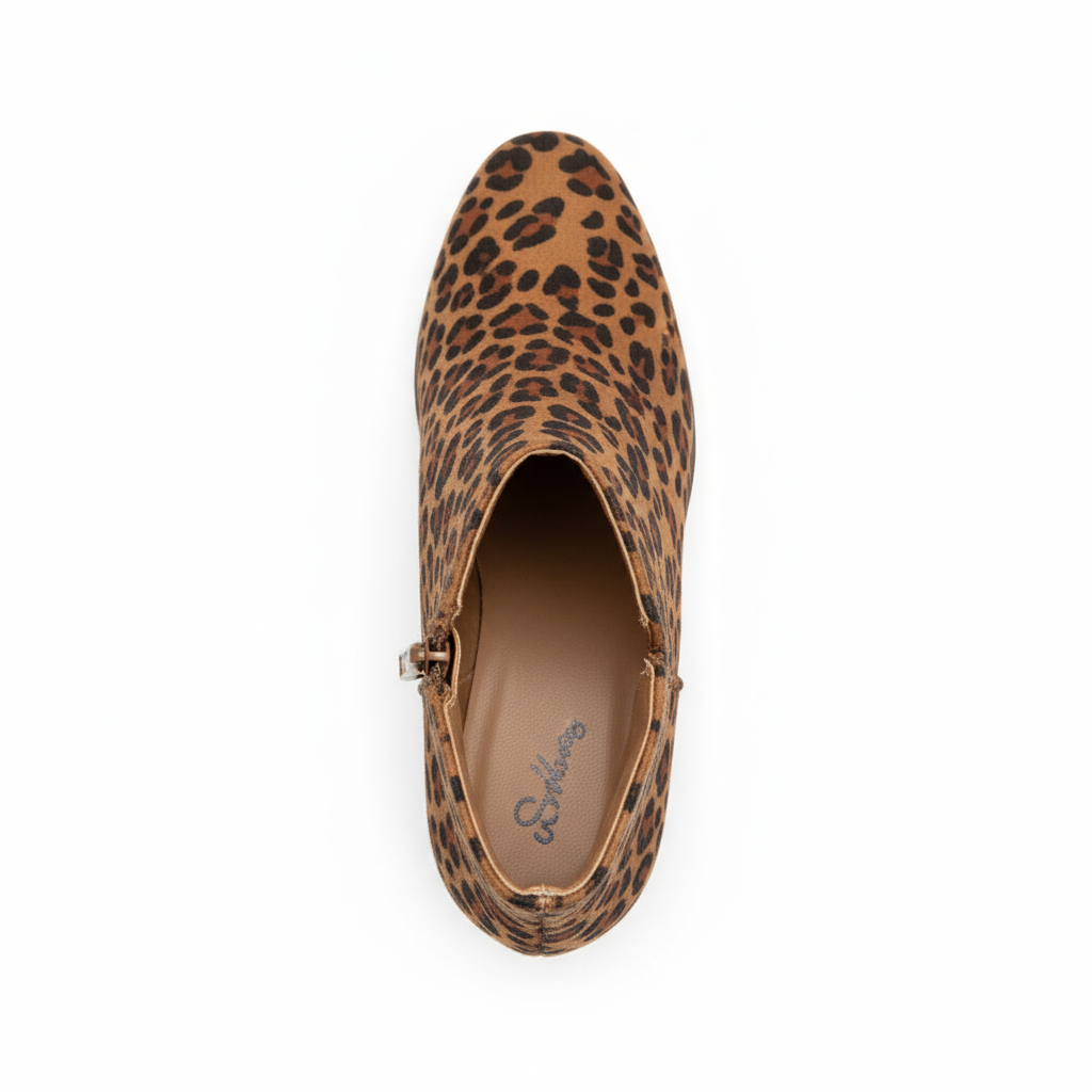 Leopard print ankle booties - top view showing interior and opening