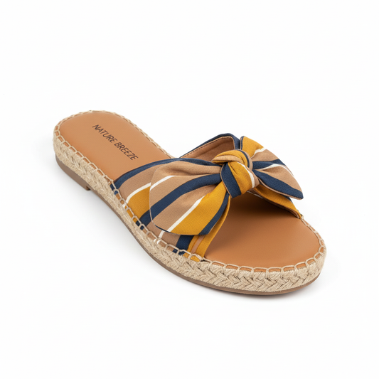 Women's striped espadrille sandals front view on white background