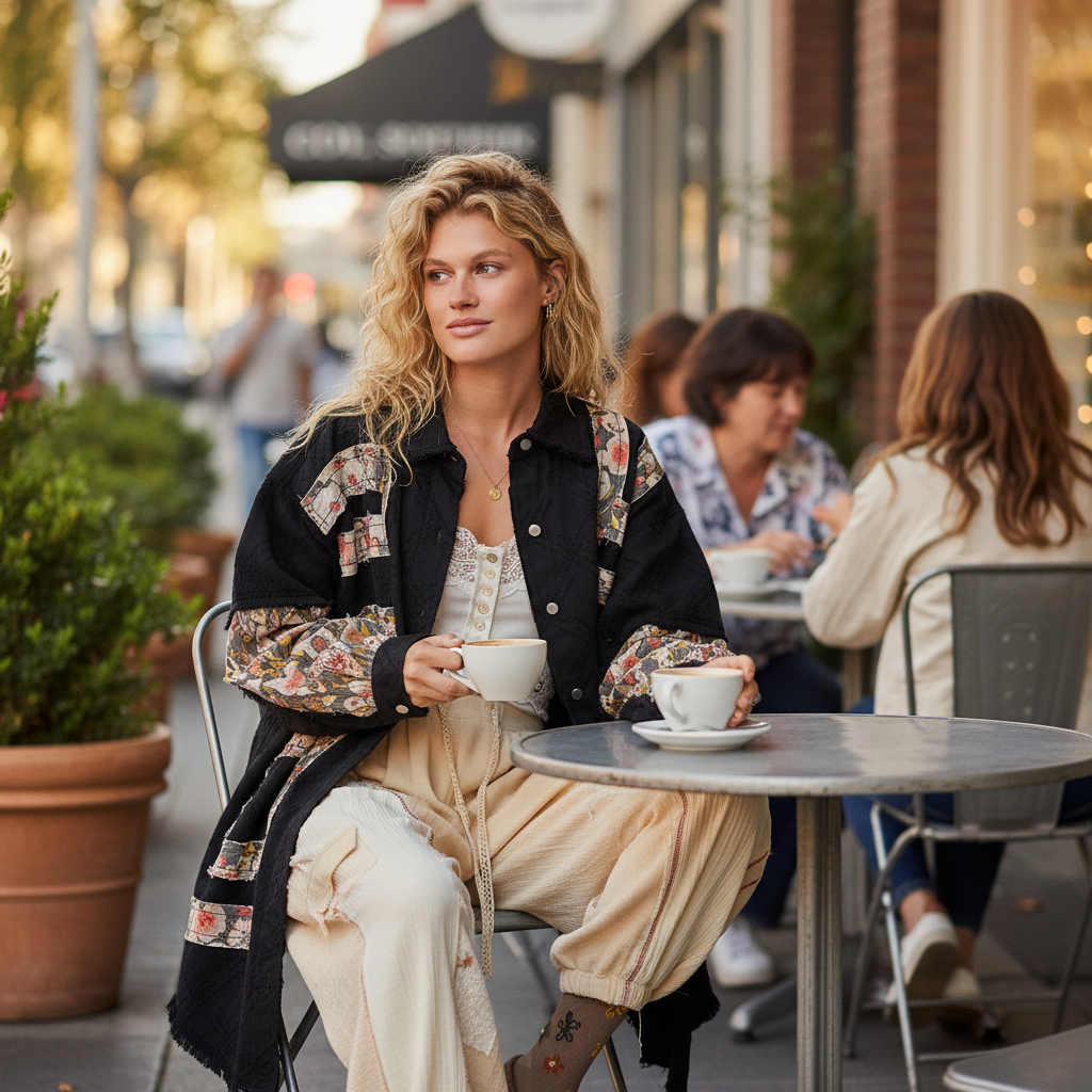 Women's black floral maxi shirt jacket open front café outfit casual boho duster coat