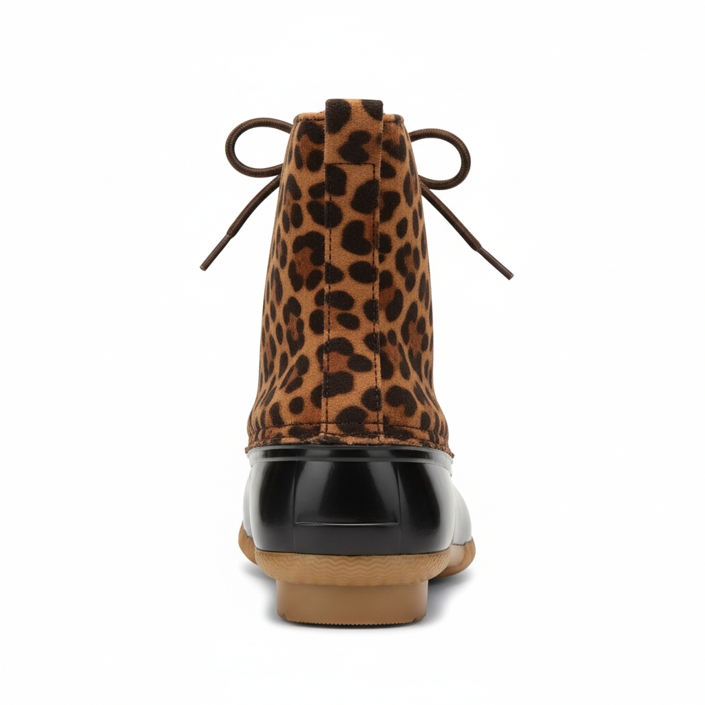 Women's leopard duck boots with lace-up detail - back view