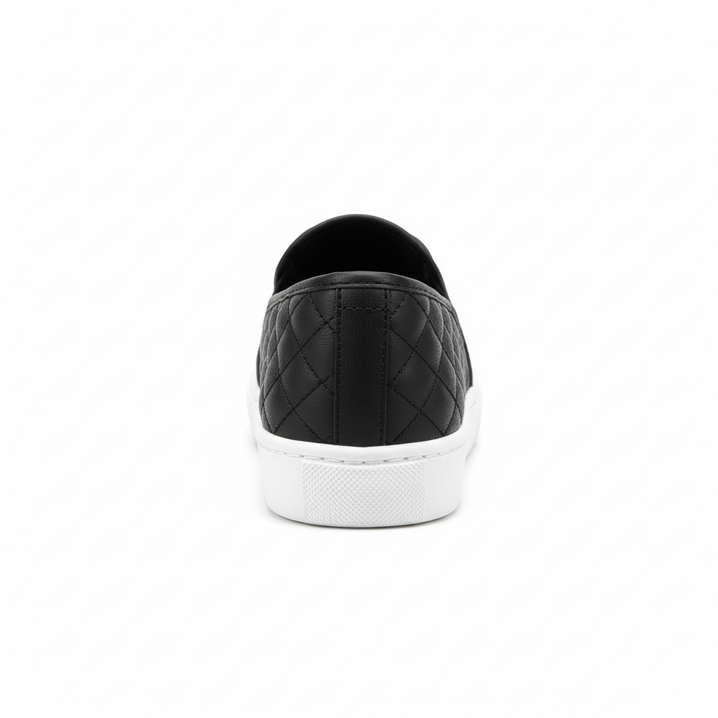 Black quilted slip-on platform sneakers - back view