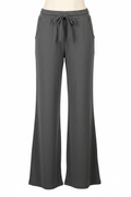 Charcoal gray bell bottom lounge pants - front view with drawstring waist