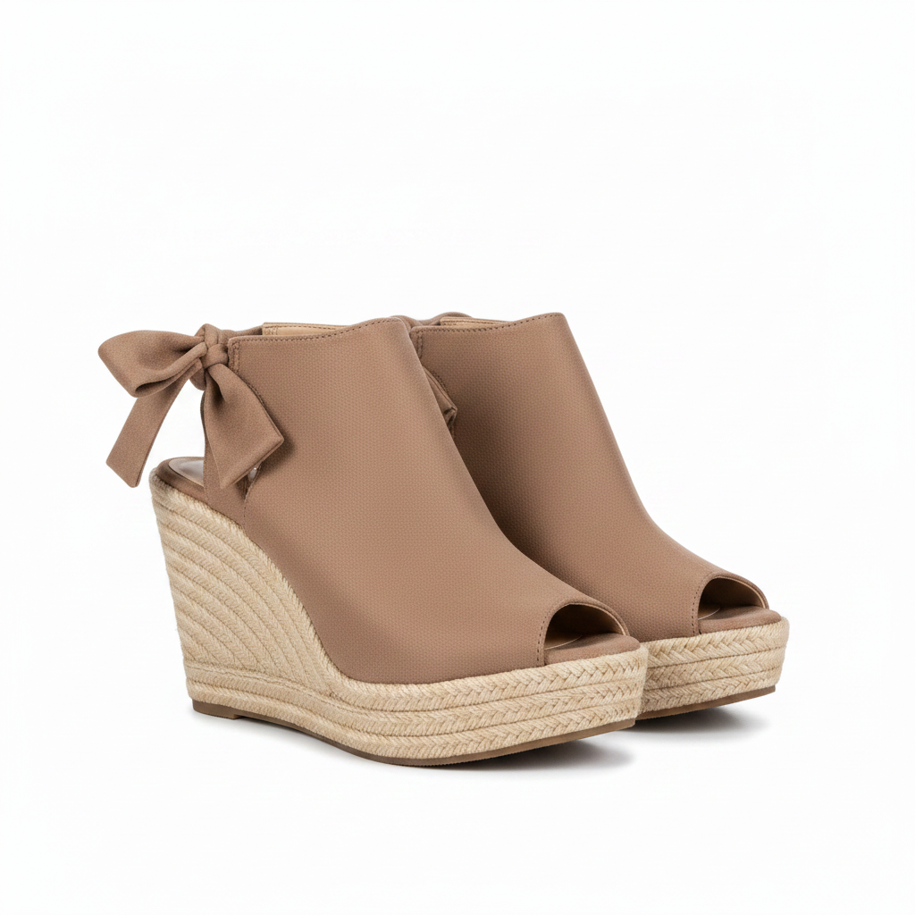 Refresh Emery-03 taupe espadrille wedge sandals, both shoes, front three-quarter hero view on white background