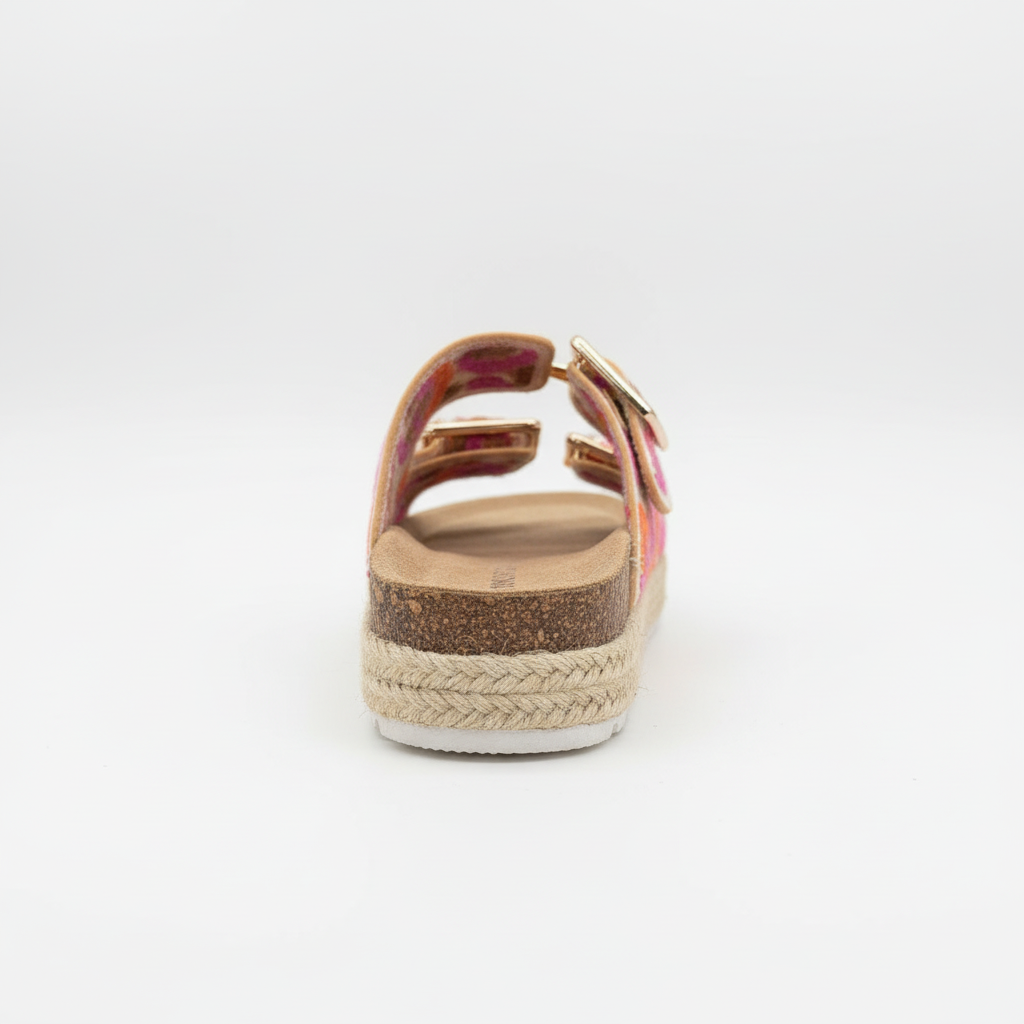 Women's floral embroidered platform espadrille sandal - back view showing heel and rear buckle details