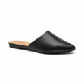 Women's black faux leather pointed-toe flat mule, side profile view, white background - BellanBlue