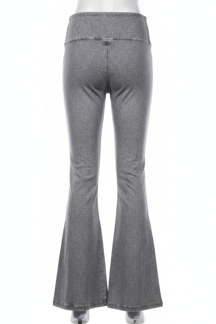 Mineral Washed Flare Yoga Pants - back view showing fold-over waistband and flared silhouette