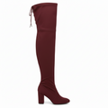 Maroon knee-high boot on a white background