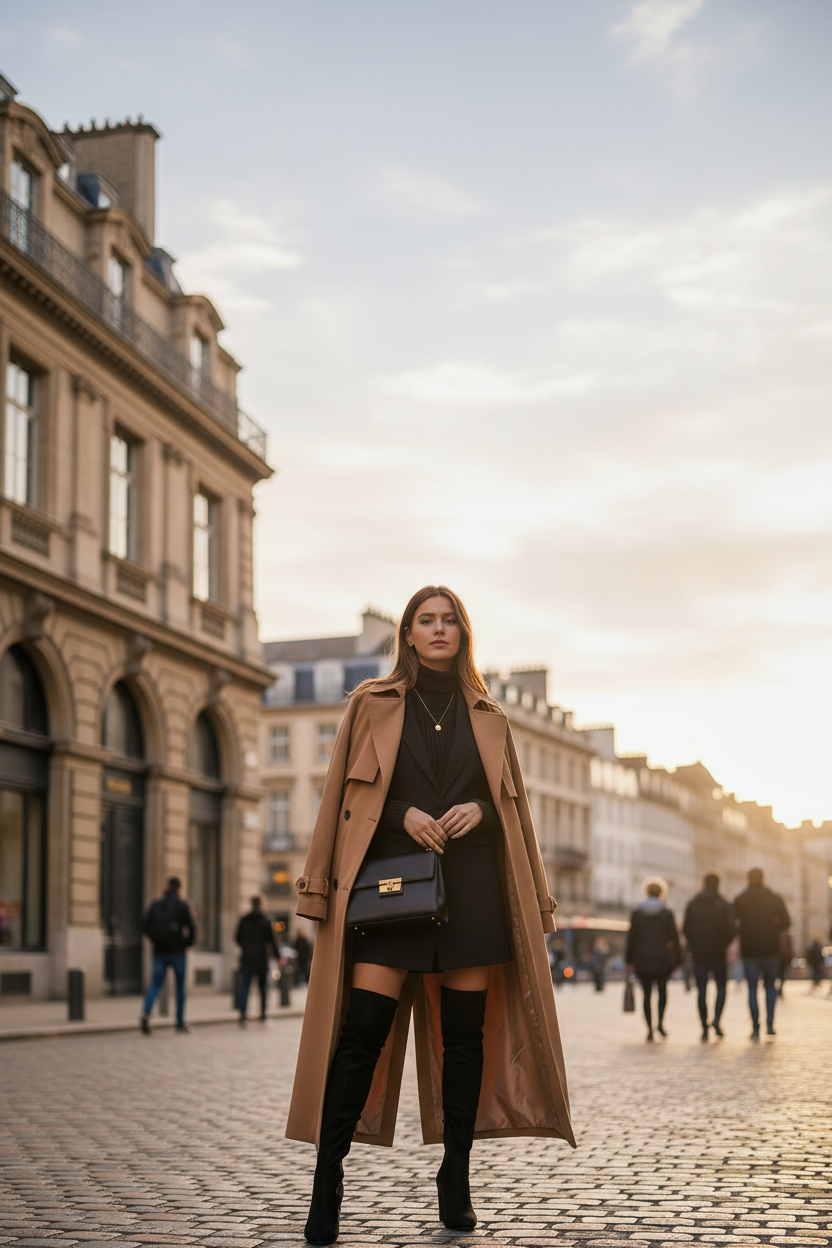 Woman wearing black over-the-knee boots in evening setting - statement boots for special occasions