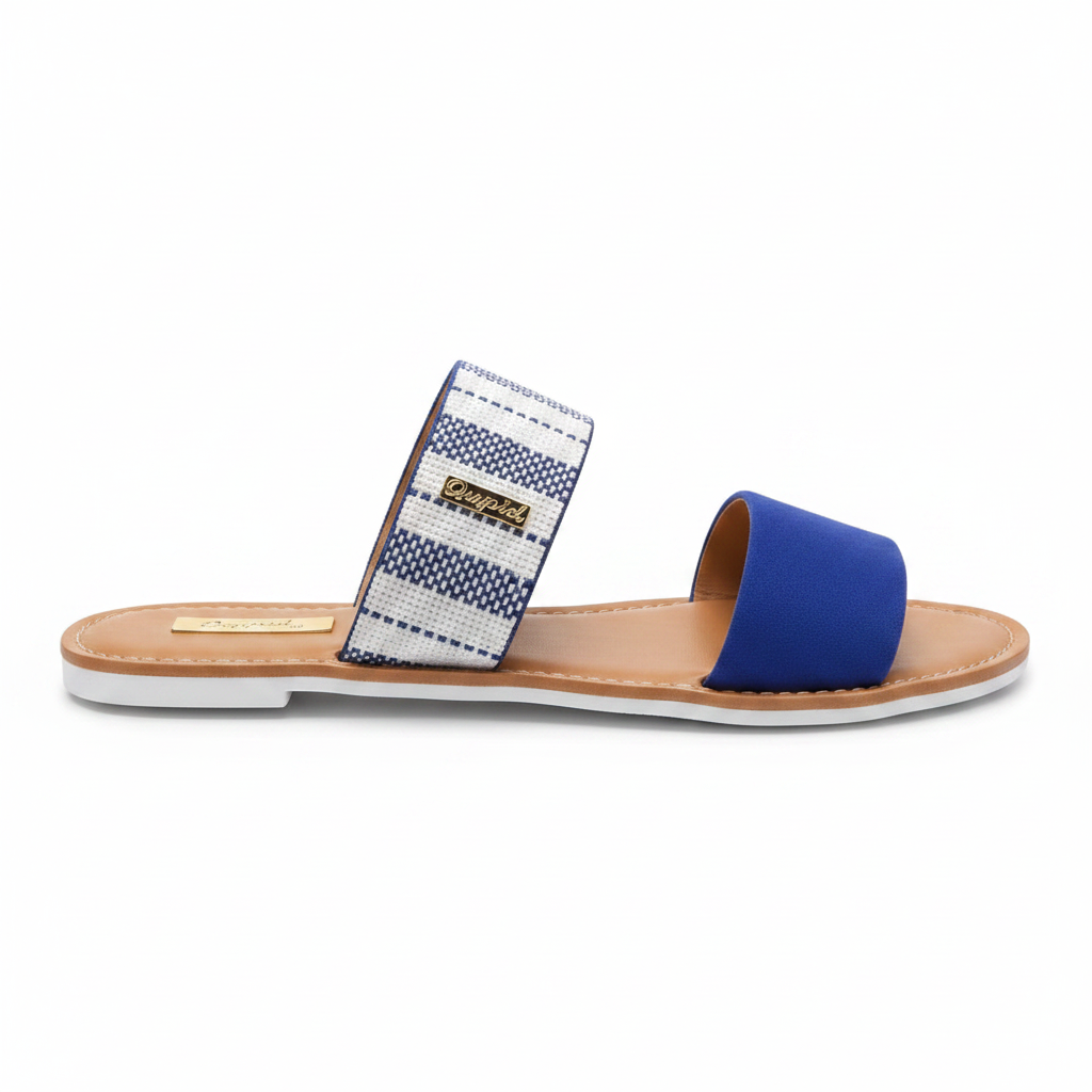 Qupid ATHENA-1076AXX flat slide sandal inner side view showing tan footbed and gold Qupid logo plate