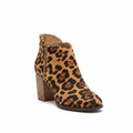 Women's leopard print suede ankle bootie 3/4 front angle V-notch topline stacked block heel round toe - BellanBlue