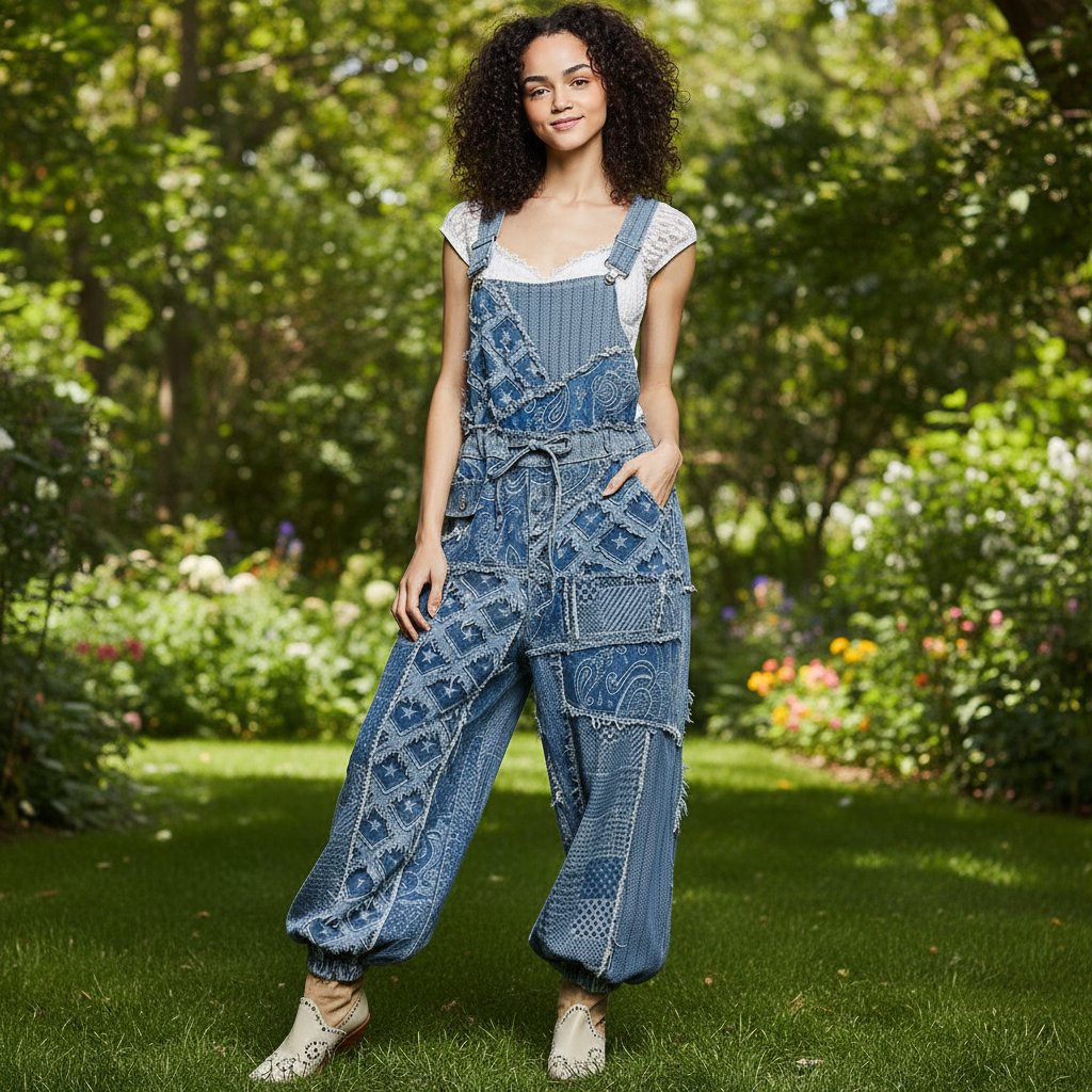 Denim wide leg pants styled with model in relaxed outdoor setting - BellanBlue