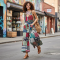 Women's patchwork wide leg jumpsuit in motion boho sleeveless one-size