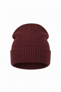 Waffle knit slouch beanie in burgundy - front view showing textured pattern and ribbed cuff