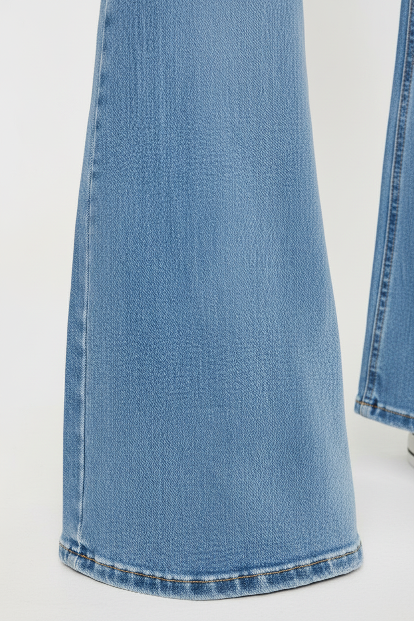 Kancan flare jeans - detail shot of flare leg hem and denim texture