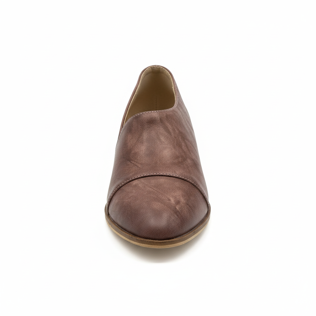 Women's mauve leather pointed toe low stacked heel