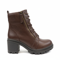 Women's brown combat ankle boots side profile - platform heel and chunky sole detail