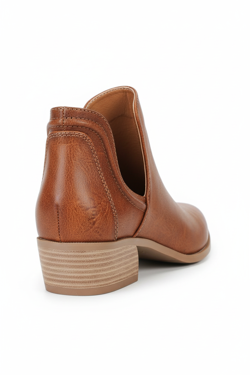Women's Cognac Side Cutout Ankle Booties - Back View
