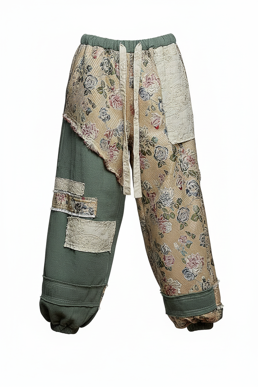POL Patchwork Relaxed Fit Joggers in Seafoam Green - front view ghost mannequin
