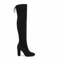 Women's black suede over-the-knee boots side profile - comfortable block heel and full height